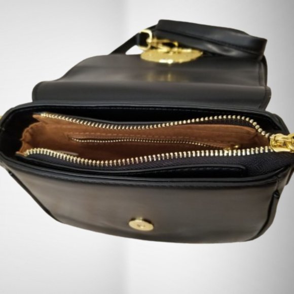 NWT! LOPPOP Black Faux Leather Purse Shoulder Bag w/Two Detachable Straps - Picture 8 of 11